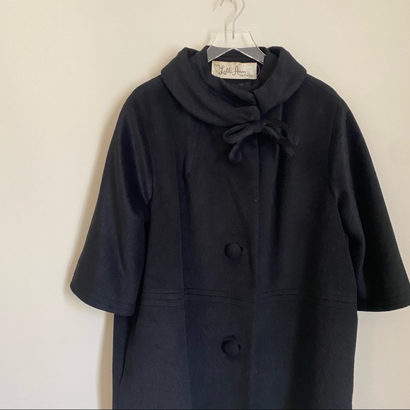 LILLI ANN PARIS black mock neck bow swing coat - Picture 4 of 11